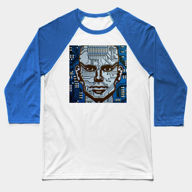 Blue Computer Circuit Man Baseball T-Shirt by Starbase79